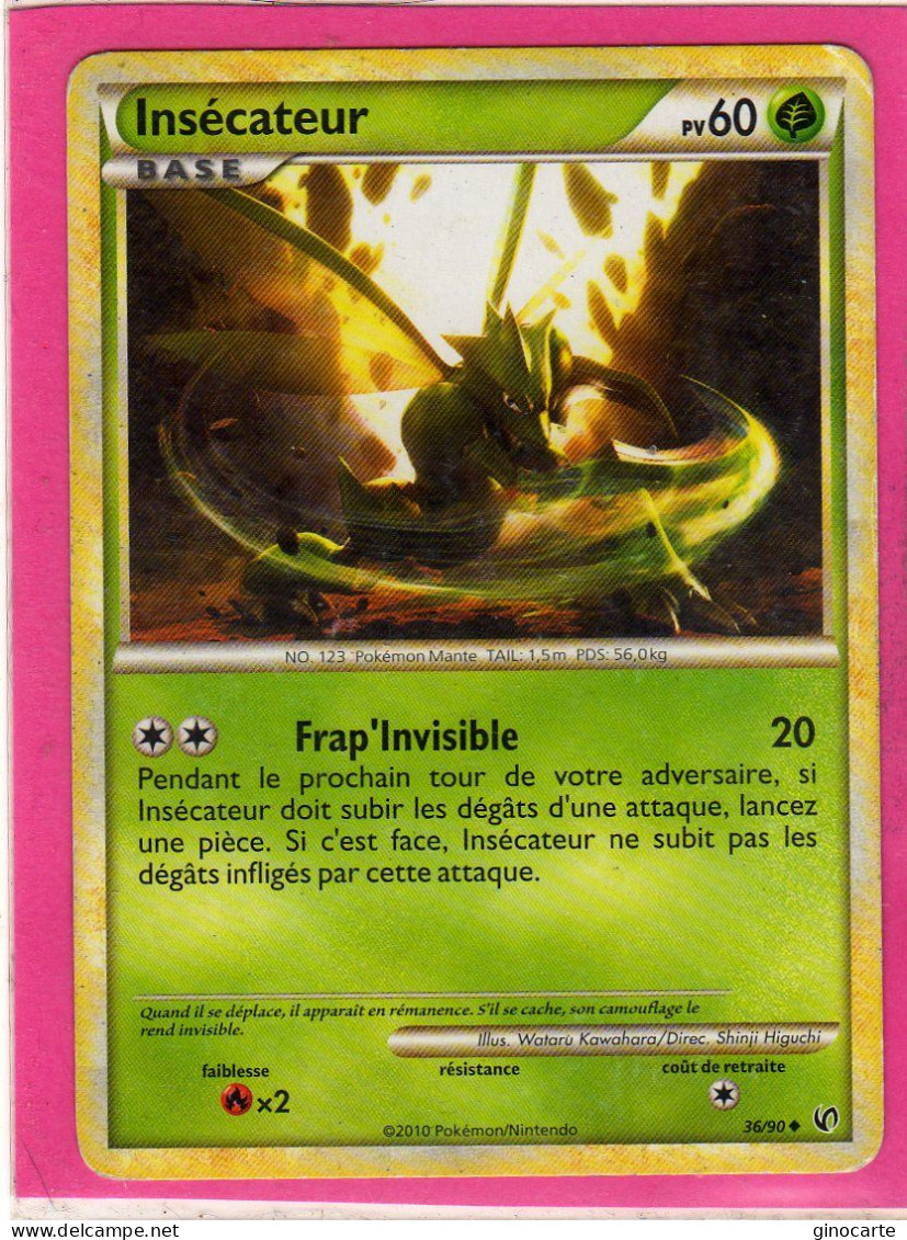Carte Pokemon Francaise 2010 Heart Gold Indomptable 36/90 Insecateur 60pv Occasion - HeartGold & SoulSilver