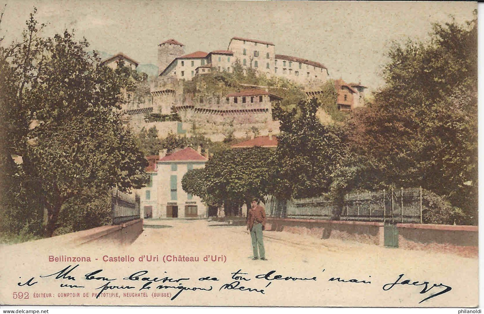 Bellinzona Castello D'Uri, Château, En Couleurs, Animée, Personnage, Voyagée 1902 - Bellinzone