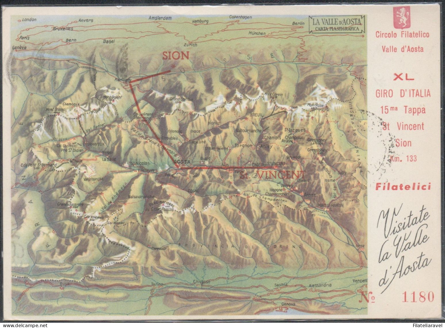 Italia Repubblica - 1957 - Cartolina Circolo Filatelico Valle D'Aosta Per Il Giro D'Italia. - 1946-60: Storia Postale