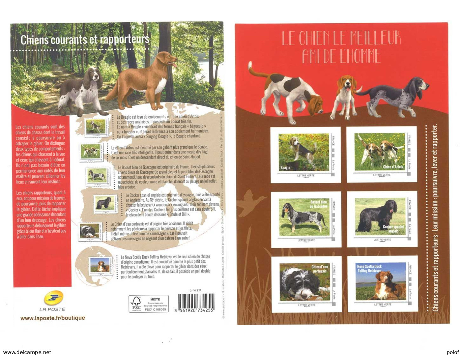 COLLECTOR - Le Chien Et Le Meilleur Ami De L'Homme-Bloc De 6 Timbres-Valeur Permanente-Chiens Courants  (C 31) - Collectors