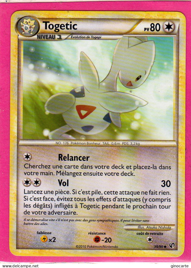 Carte Pokemon Francaise 2010 Heart Gold Indomptable 39/90 Togetic 80pv Bon Etat - HeartGold SoulSilver