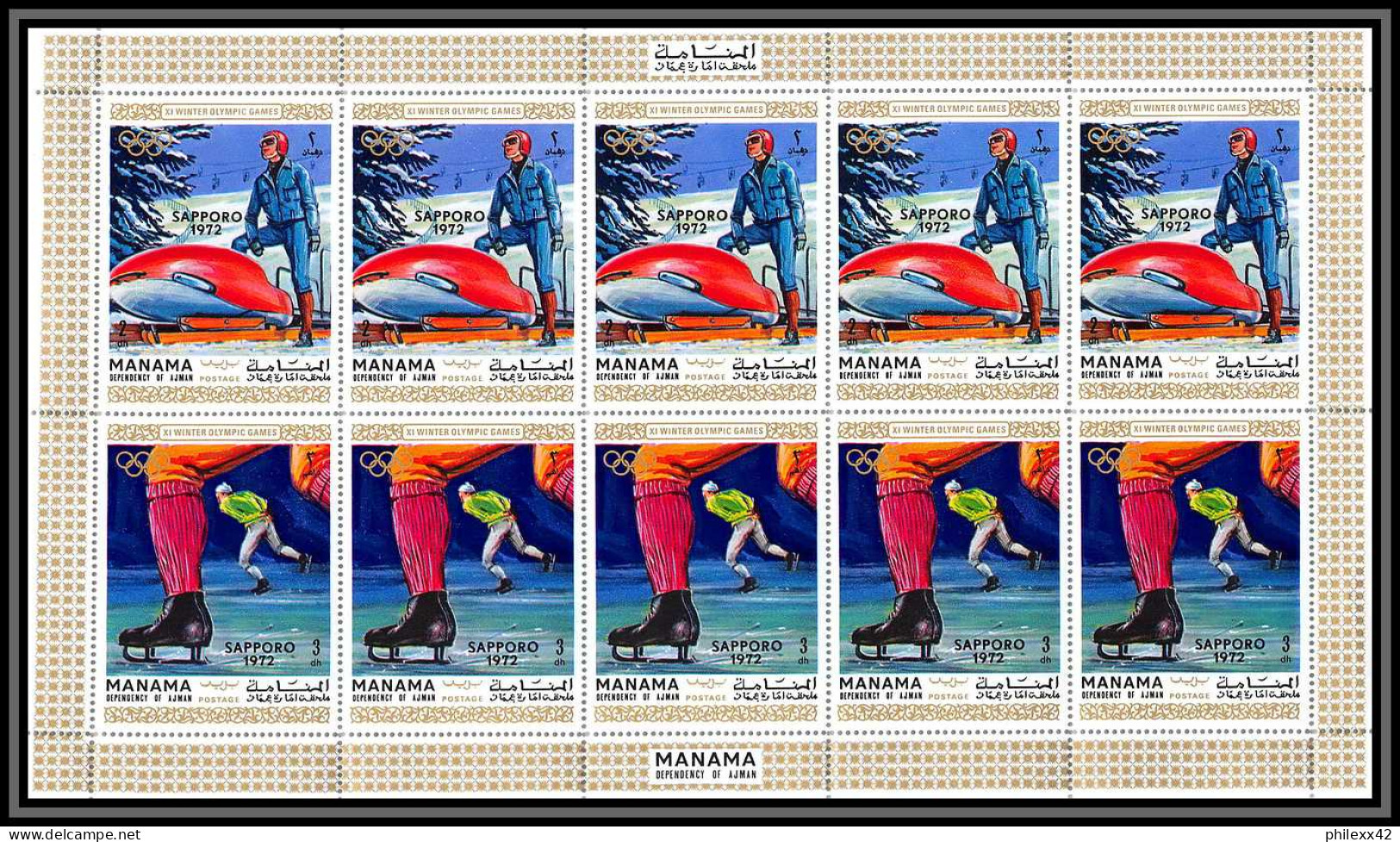 Manama - 3051a/ N° 354/359 A Jeux Olympiques (olympic Games) Sappro 72 ** MNH Feuille Sheets Bob Hockey Ski - Invierno 1972: Sapporo