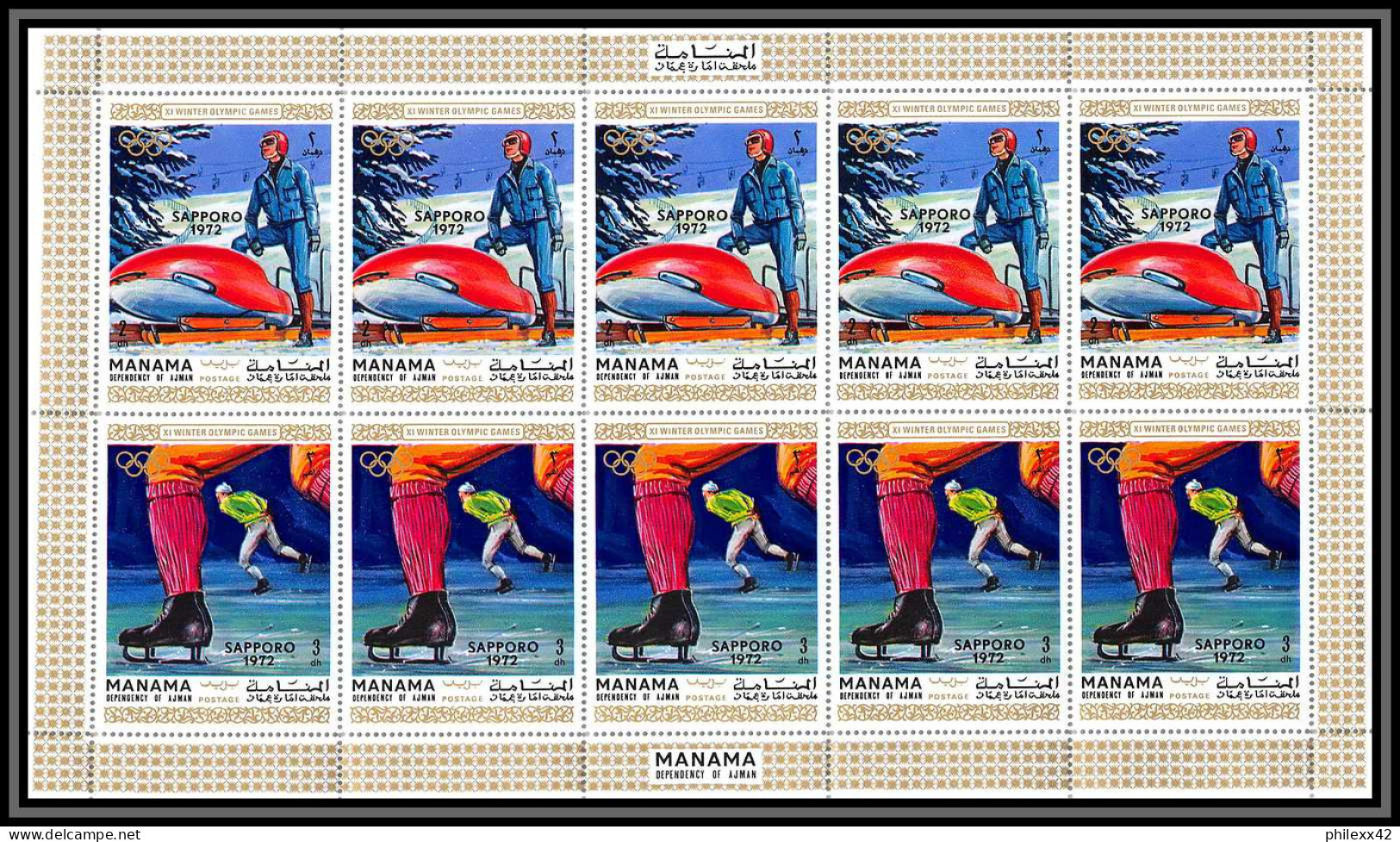 Manama - 3051a/ N° 354/359 A Jeux Olympiques (olympic Games) Sappro 72 ** MNH Feuille Sheets Bob Hockey Ski - Winter 1972: Sapporo