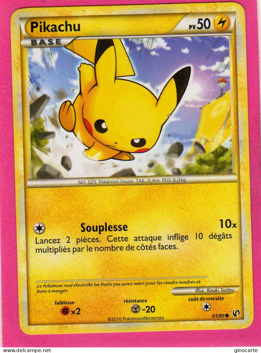 Carte Pokemon Francaise 2010 Heart Gold Indomptable 61/90 Pikachu 50pv Bon Etat - HeartGold SoulSilver