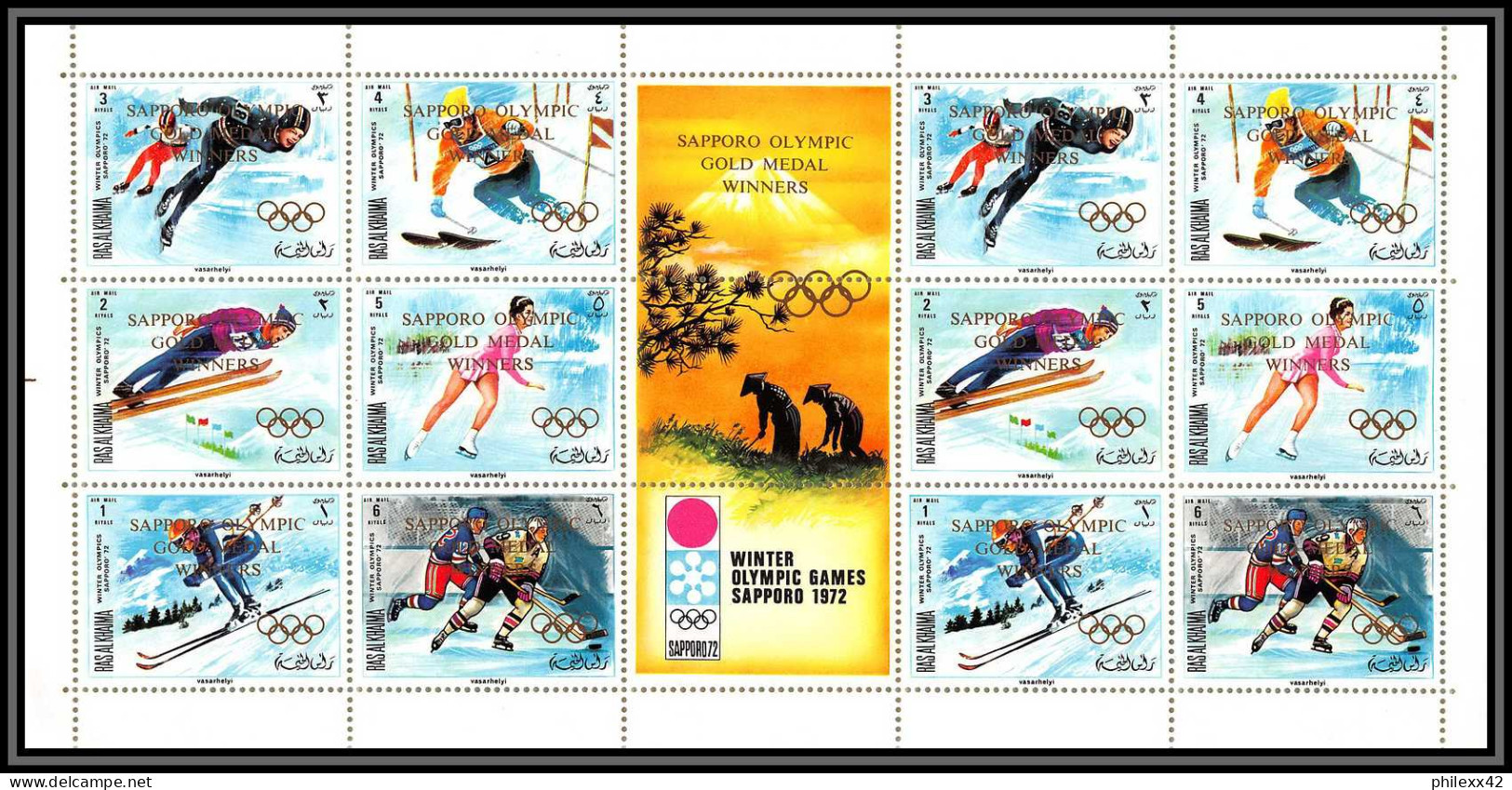 Ras Al Khaima - 534g/ N° 534/539 A Sapporo 1972 Overprint Surcharge Jeux Olympiques Olympic Games ** MNH Feuille Sheet - Invierno 1972: Sapporo