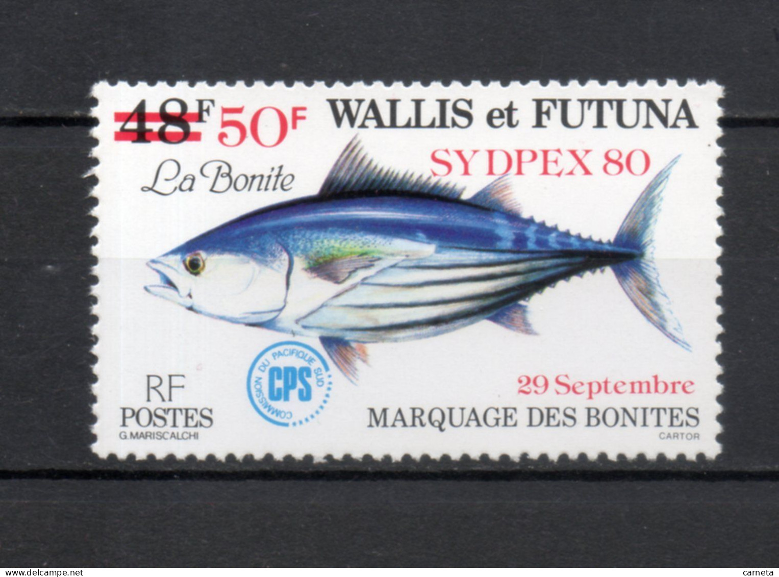 WALLIS ET FUTUNA N° 264   NEUF SANS CHARNIERE COTE 3.60€    POISSON ANIMAUX SURCHARGE - Neufs