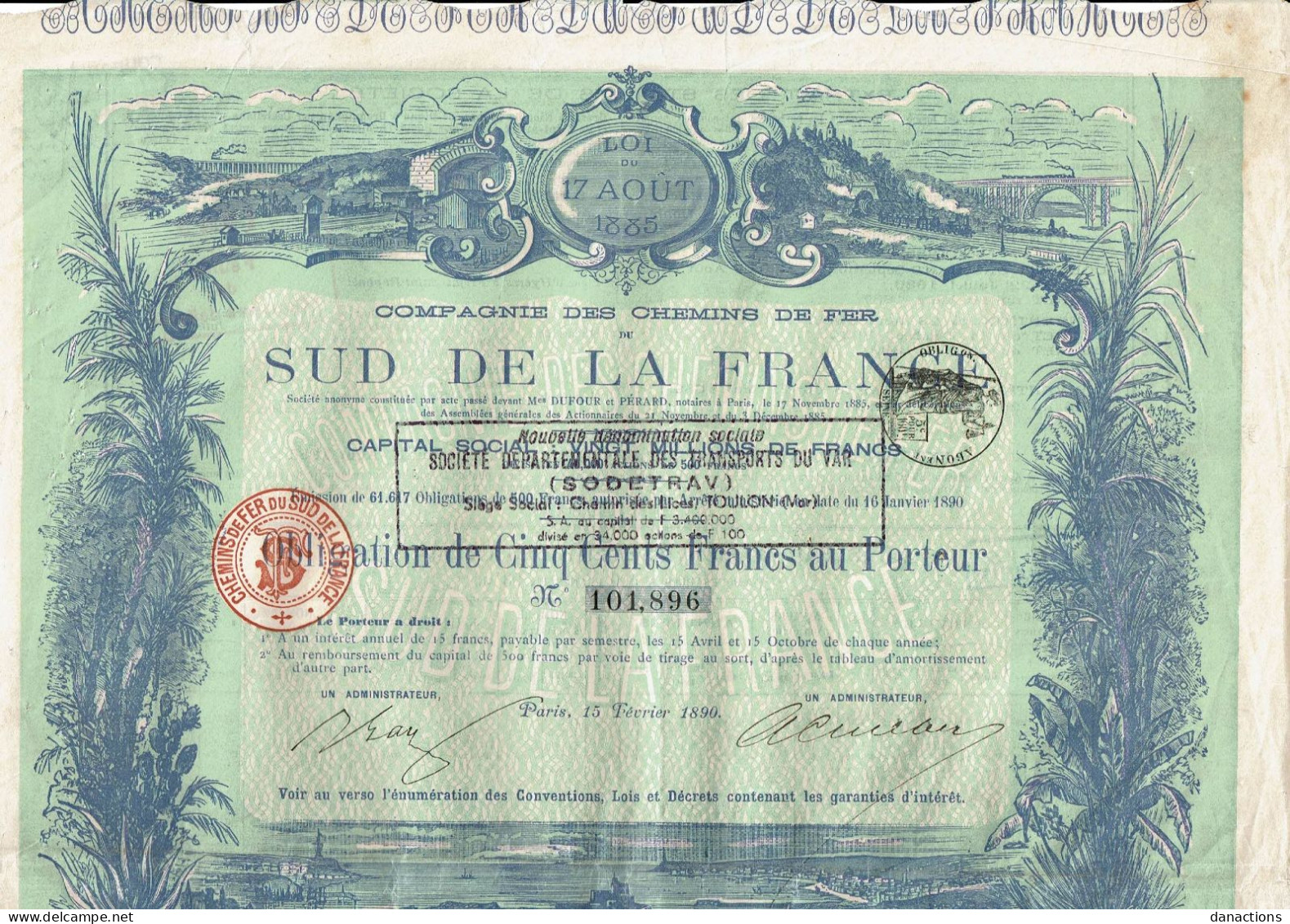 13-CHEMINS DE FER DU SUD DE LA FRANCE + SODETRAV. 1890.  DECO.  + 1 Offert - Other & Unclassified