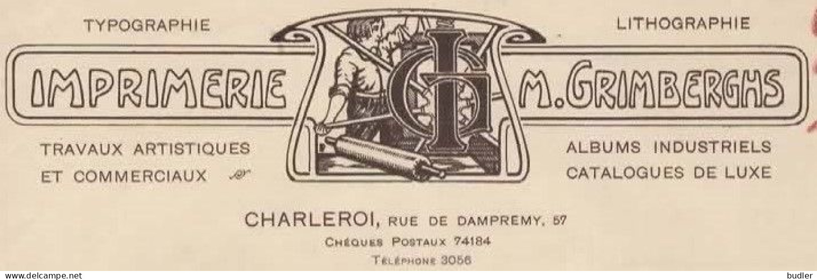 ART NOUVEAU / JUGENDSTIL :1926: Factuur Van / Facture De ## Imprimerie M. GRIMBERGHS, Rue De Dampremy, 57, CHARLEROI ##. - Imprimerie & Papeterie