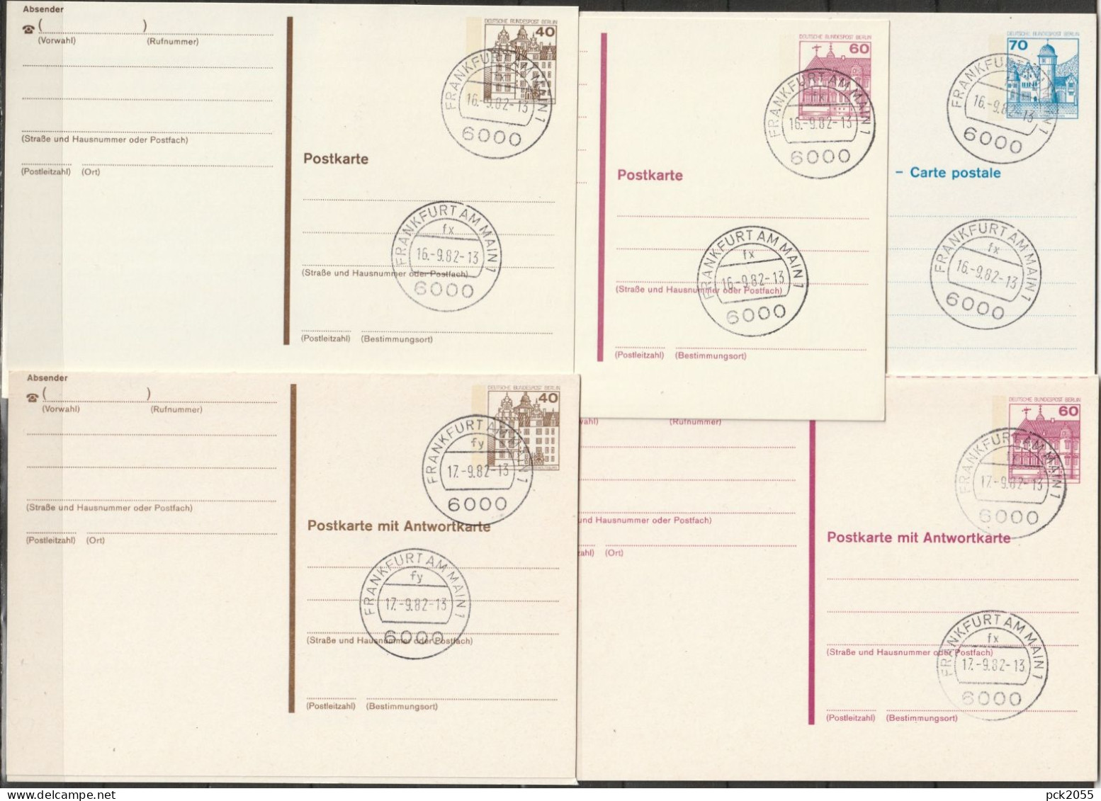 Berlin Ganzsache 1982 Mi.-Nr. P121 - P125 I Tagesstempel FRANKFURT 16/17.9.82  ( PK 540 ) - Postales - Usados