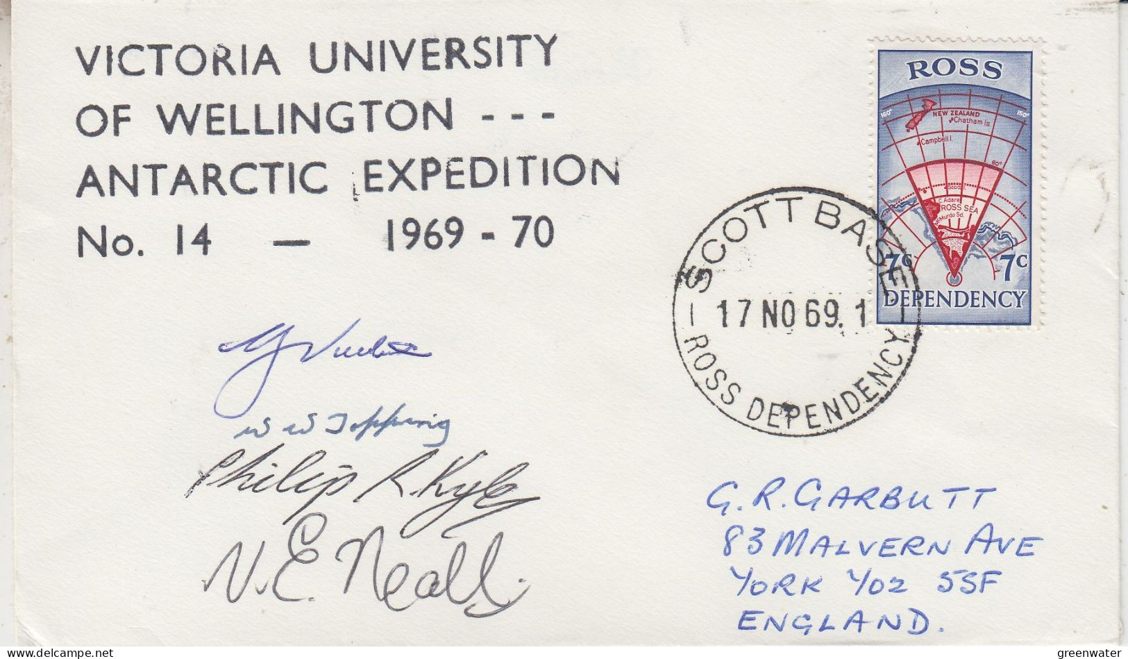 Ross Dependency 1969 University Of Wellington 4 Signatures Ca Scott Base 17 NOV 1969 (SO226) - Briefe U. Dokumente