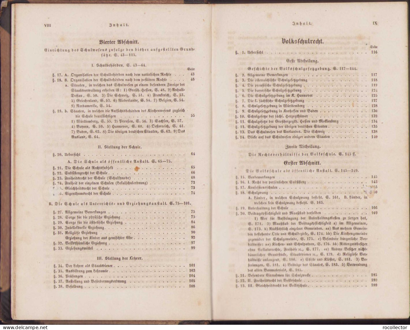 Das Deutsche Volksschulrecht 1854 Volume I By Karl Kirsch, Leipzig C338 - Oude Boeken
