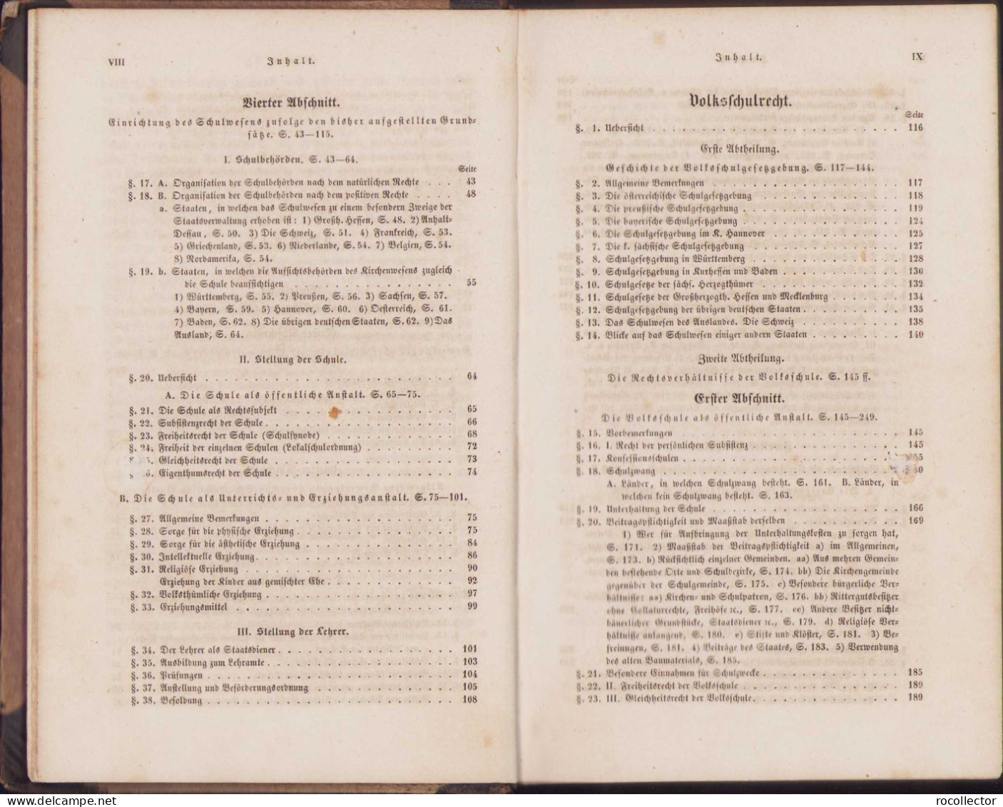 Das Deutsche Volksschulrecht 1854 Volume I By Karl Kirsch, Leipzig C338 - Alte Bücher