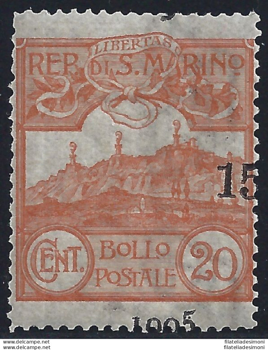 1905 SAN MARINO, N° 46 MNH/** RARA VARIETA NON CATALOGATA Firma Sorani - Errors, Freaks & Oddities (EFO)