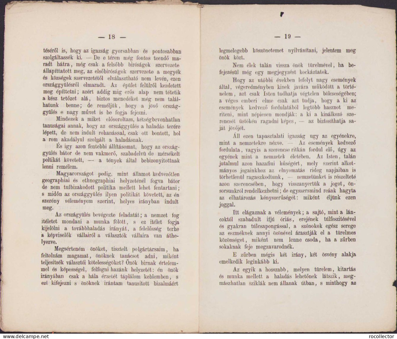 Tanárky Gedeon Országgyülési Képviselőnek H.-M.-Vásárhelyen 1869-dik évi Január Hó 24-én Választóihoz ... 53SP - Livres Anciens