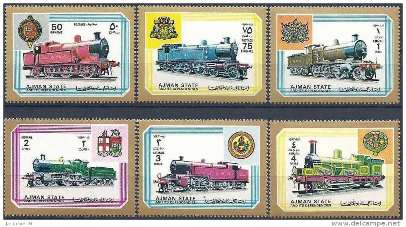 1972 AJMAN 1850-55**  Trains, Locomotives - Ajman