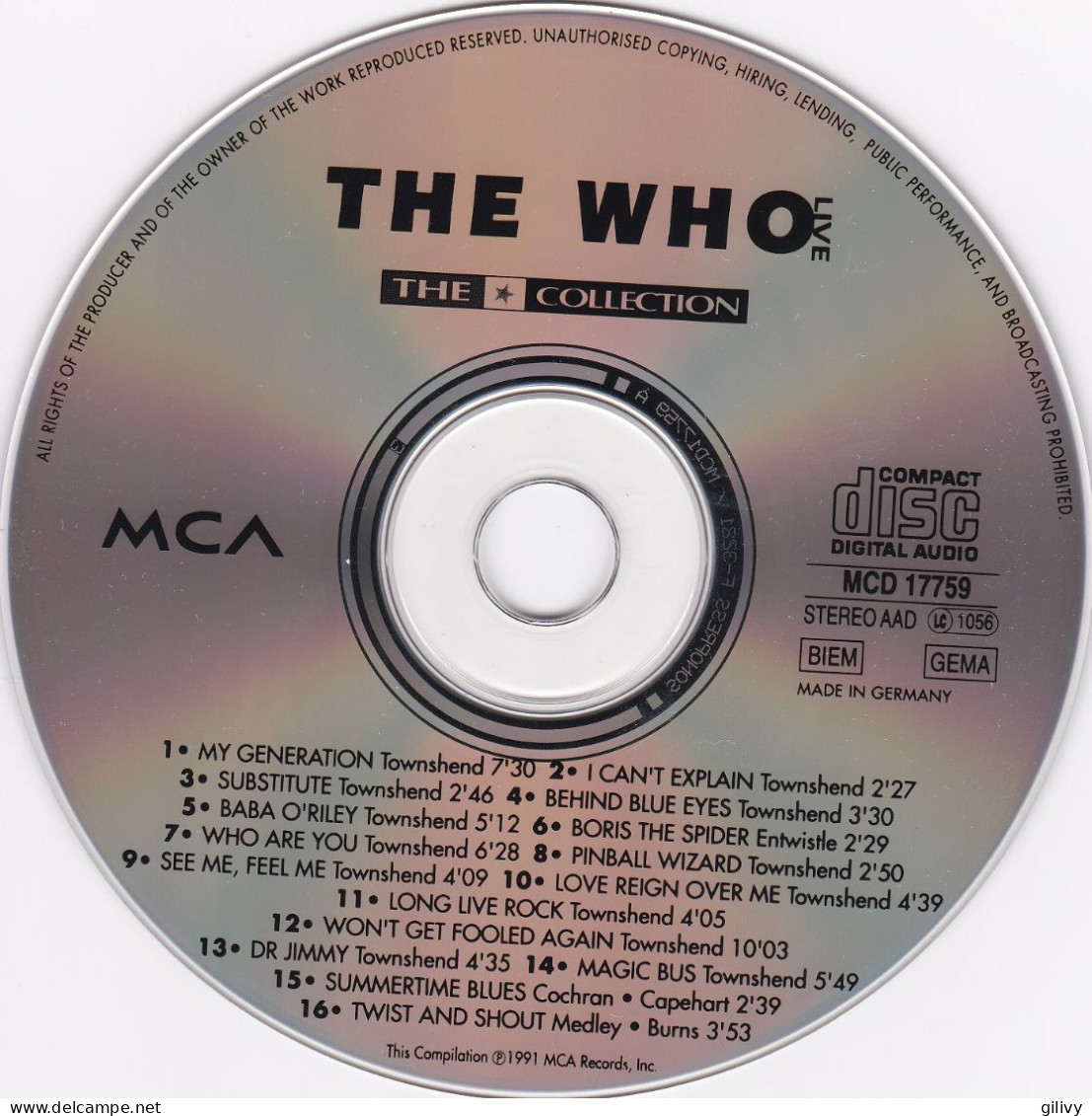 CD Album The WHO  " Live " - Rock