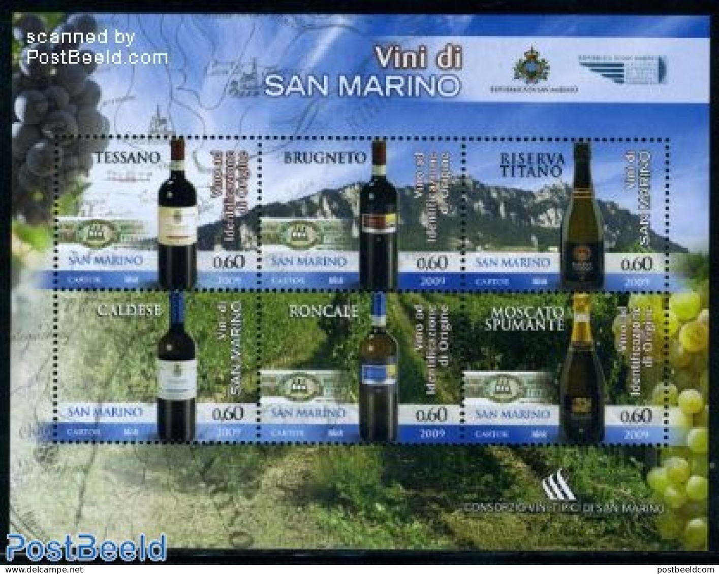 San Marino 2009 Wine 6v M/s, Mint NH, Nature - Wine & Winery - Neufs