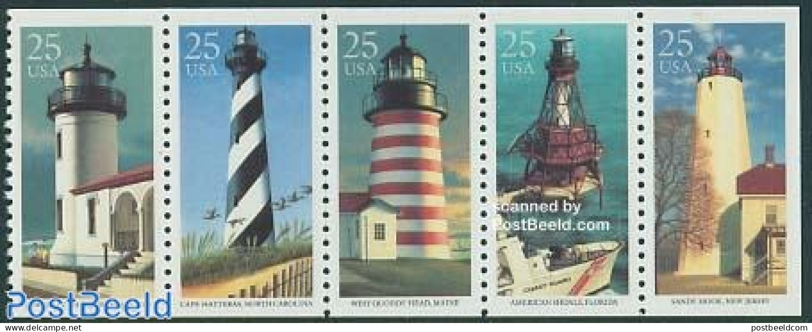 United States Of America 1990 Lighthouses 5v [::::], Mint NH, Nature - Transport - Various - Birds - Ships And Boats -.. - Neufs