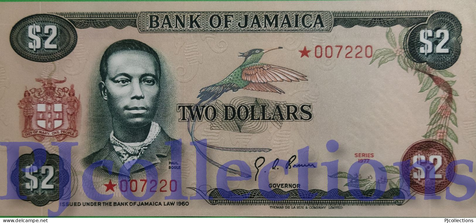 JAMAICA 2 DOLLARS 1977 PICK 60a CS2 SPECIMEN UNC - Singapur