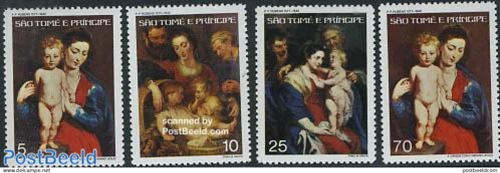 Sao Tome/Principe 1977 Christmas, Rubens 4v, Mint NH, Religion - Christmas - Art - Paintings - Rubens - Christmas