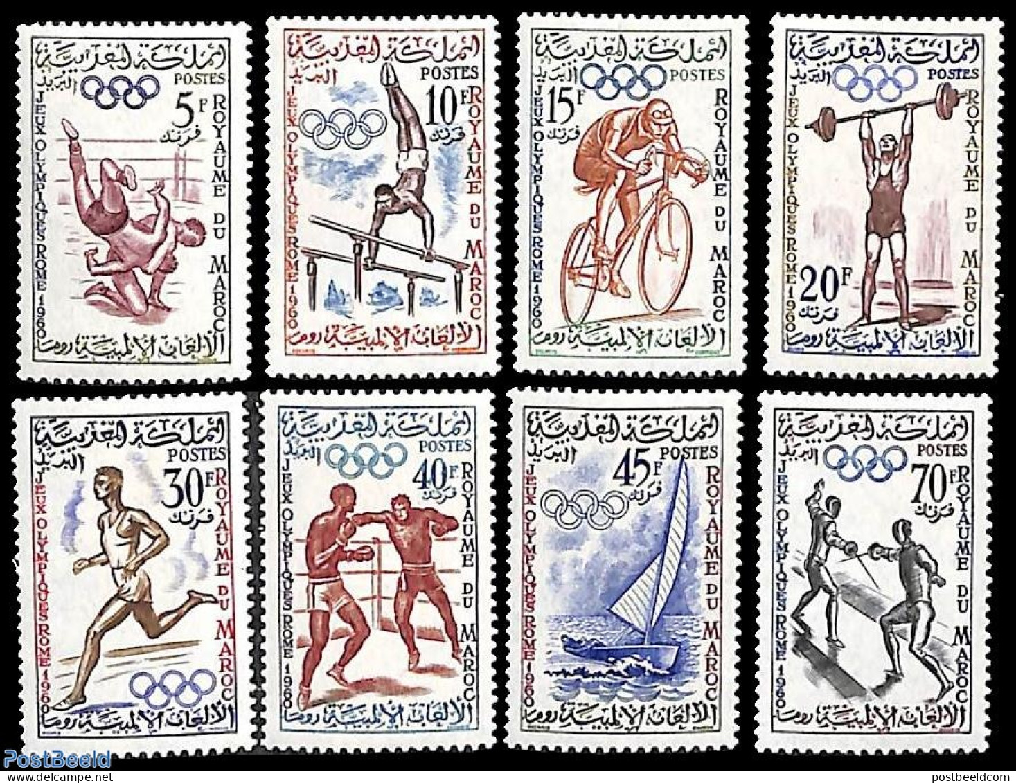 Morocco 1960 Olympic Games Rome 8v, Mint NH, Sport - Boxing - Cycling - Fencing - Olympic Games - Sailing - Weightlift.. - Boxen