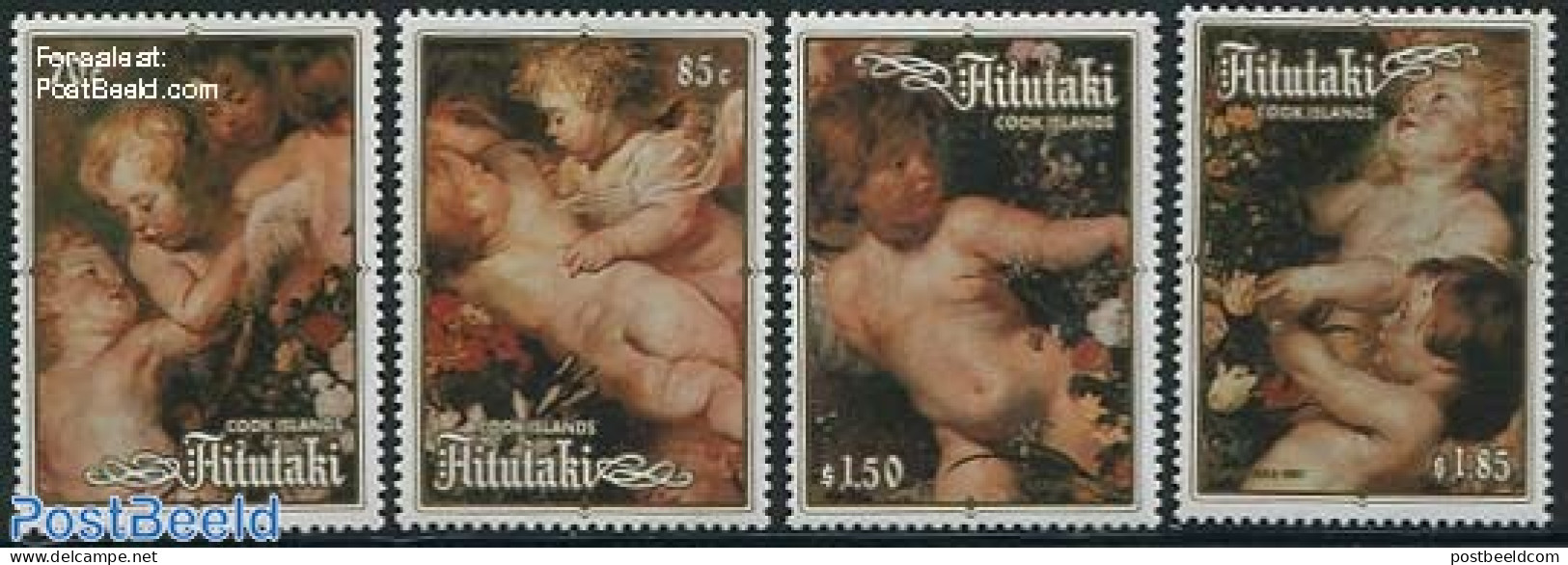 Aitutaki 1987 Christmas, Rubens Paintings 4v, Mint NH, Religion - Christmas - Art - Paintings - Rubens - Christmas