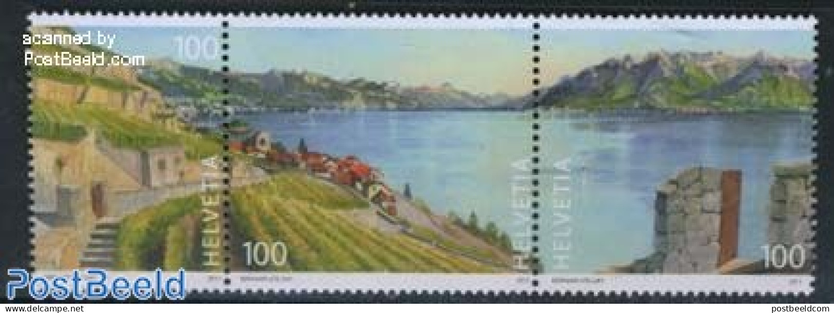 Switzerland 2011 Lavaux Panorama 3v [::], Mint NH, Nature - Sport - Various - Wine & Winery - Mountains & Mountain Cli.. - Unused Stamps