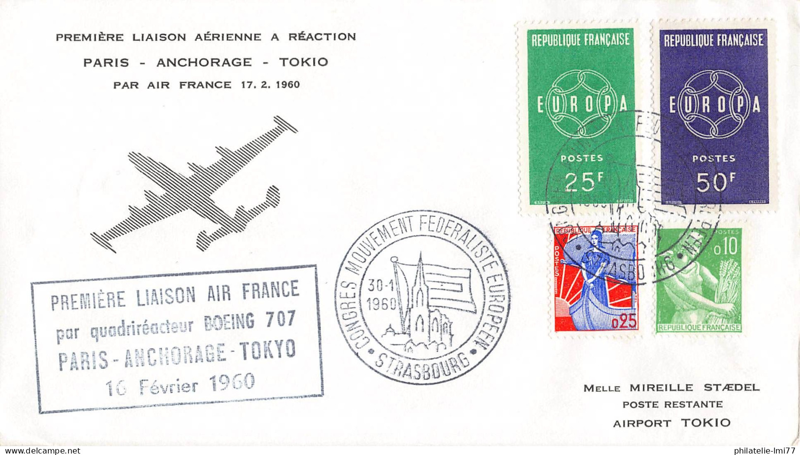 AE-8 - 1ère Liaison Paris-Anchorage-Tokyo Du 16.2.1960 - Europe (Other)