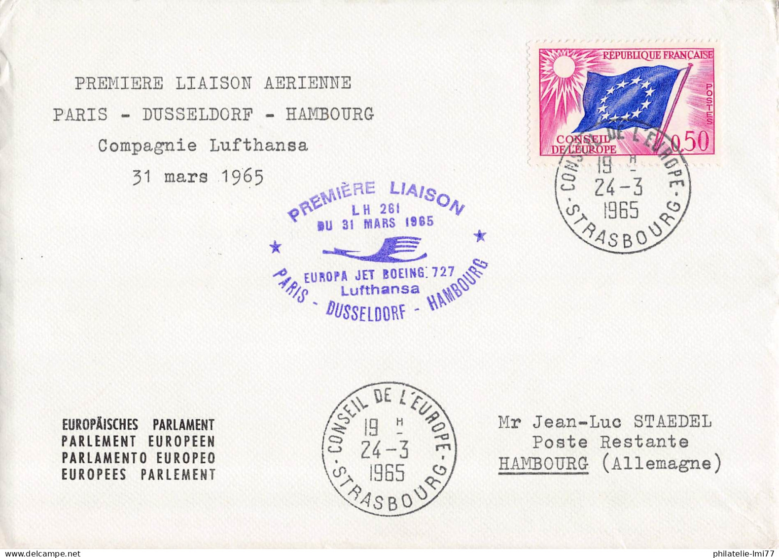 AE-17a - 1ère Liaison Paris-Dusseldorf-Hambourg Du 31.3.1965 - Europe (Other)