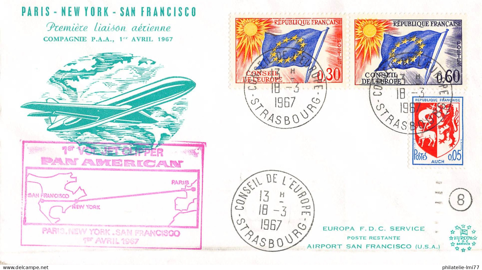 AE-20 - 1ère Liaison Paris-New York-San Francisco Du 1.4.1967 - Autres - Europe