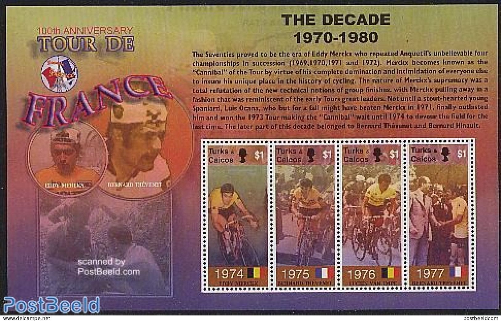 Turks And Caicos Islands 2003 Tour De France 4v M/s/ Eddy Merckx, Mint NH, Sport - Cycling - Sport (other And Mixed) - Radsport