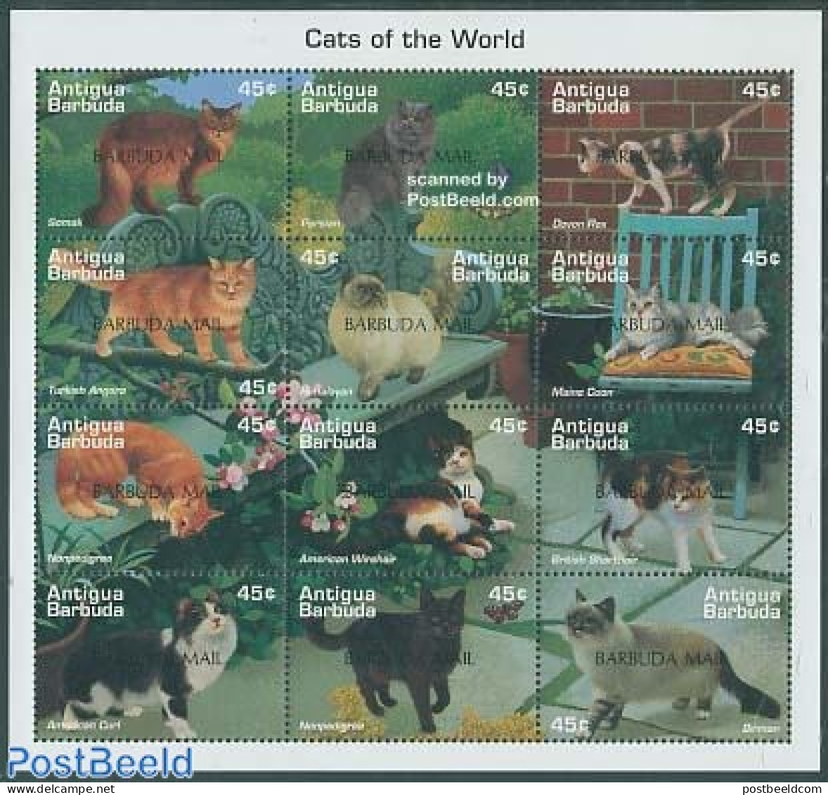 Barbuda 1997 Cats 12v M/s, Mint NH, Nature - Cats - Barbuda (...-1981)