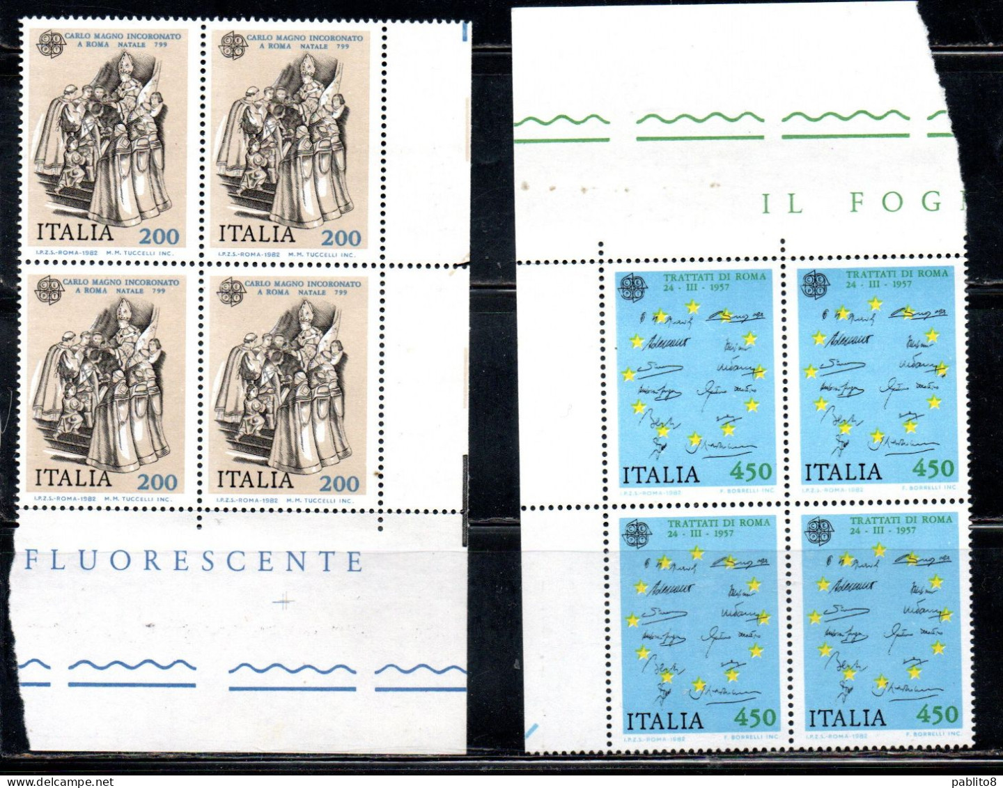 ITALIA REPUBBLICA ITALY REPUBLIC 1982 EUROPA UNITA CEPT AVVENIMENTI STORICI SERIE QUARTINA ANGOLO DI FOGLIO MNH - 1981-90: Neufs