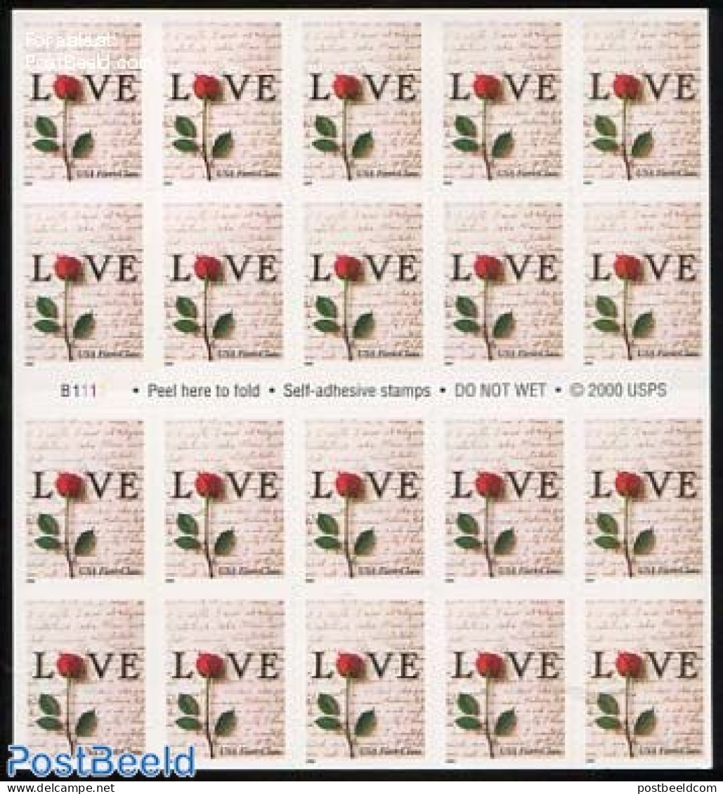 United States Of America 2001 Love Foil Sheet, Mint NH, Nature - Various - Roses - Greetings & Wishing Stamps - Art - .. - Ongebruikt