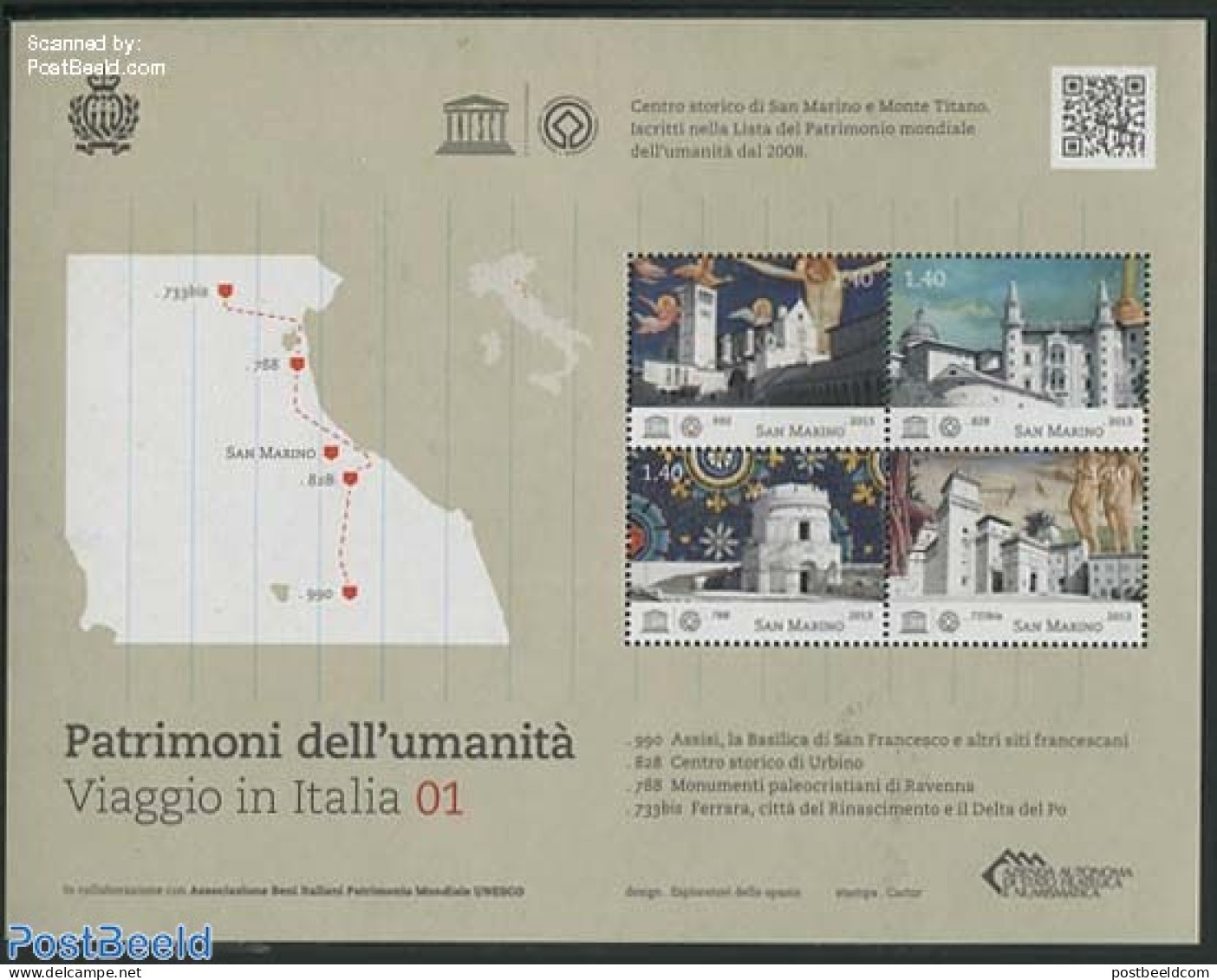 San Marino 2013 World Heritage 4v M/s, Mint NH, History - Religion - Unesco - Churches, Temples, Mosques, Synagogues - Unused Stamps