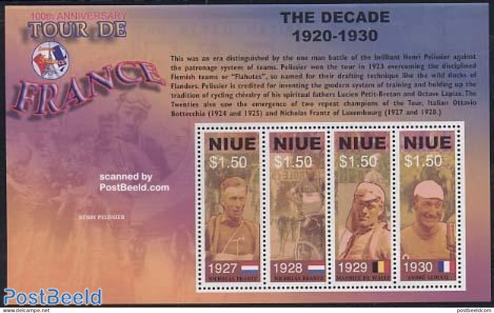 Niue 2003 Tour De France 4v M/s, Nicolas Frantz, Mint NH, History - Sport - Netherlands & Dutch - Cycling - Geografia