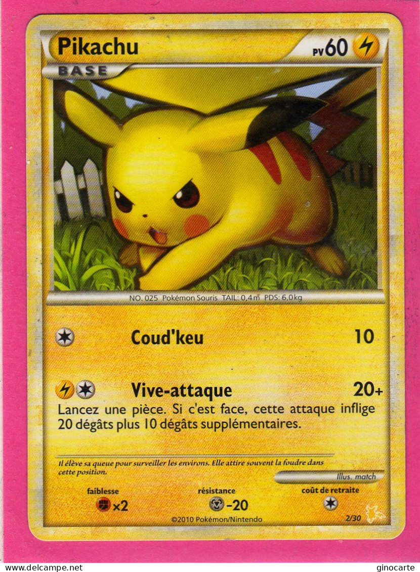 Carte Pokemon Francaise 2010 Heart Gold Trainer Kits 2/30 Pikachu 60pv Occasion - Trainer Kits