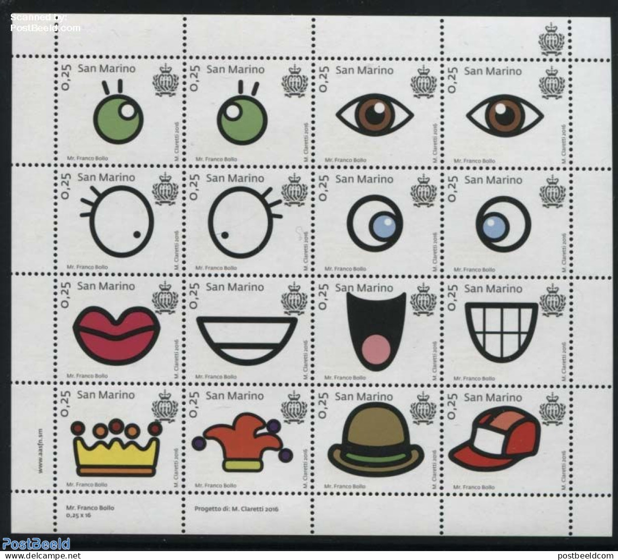 San Marino 2016 Mr. Franco Bollo 16v M/s, Mint NH, Art - Comics (except Disney) - Unused Stamps