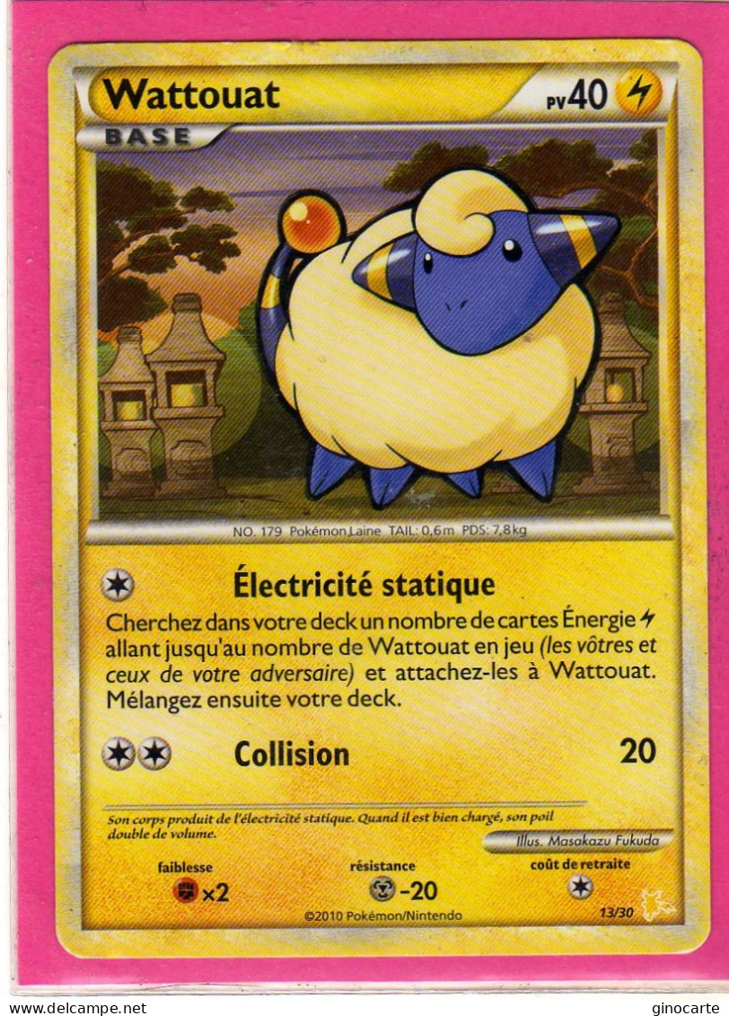 Carte Pokemon Francaise 2010 Heart Gold Trainer Kits 13/30 Wattouat 40pv Occasion - Trainer Kits