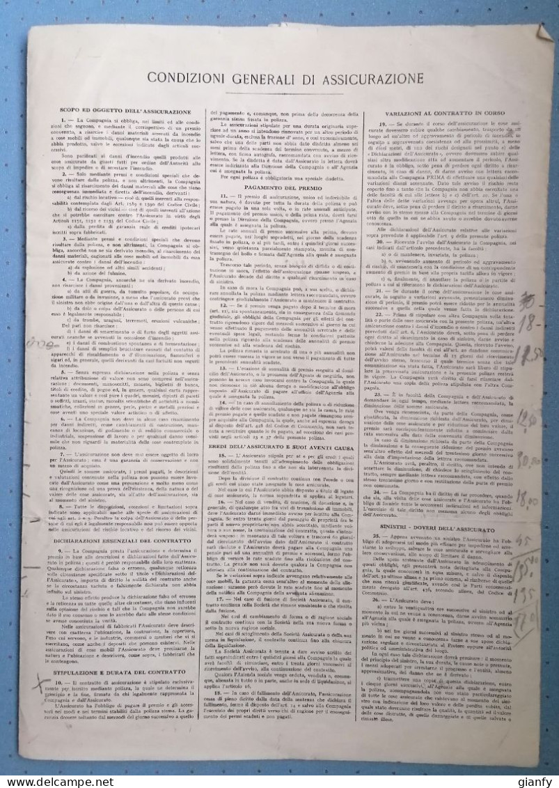 CARTELLA PORTADOCUMENTI POLIZZA ASSICURAZIONI GENERALI VENEZIA 1910 + POLIZZA E QUIETANZE