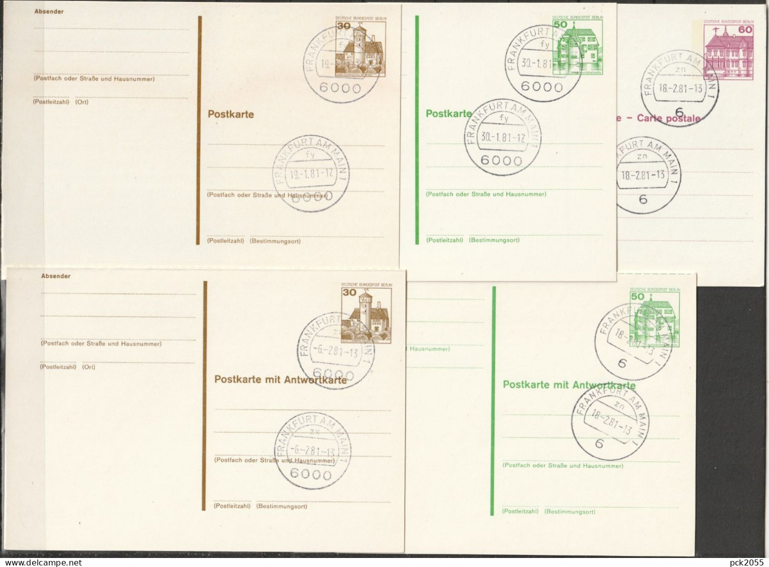 Berlin Ganzsache 1980 Mi.-Nr. P115 - P119 Tagesstempel FRANKFURT .81  ( PK 541 ) - Cartoline - Usati