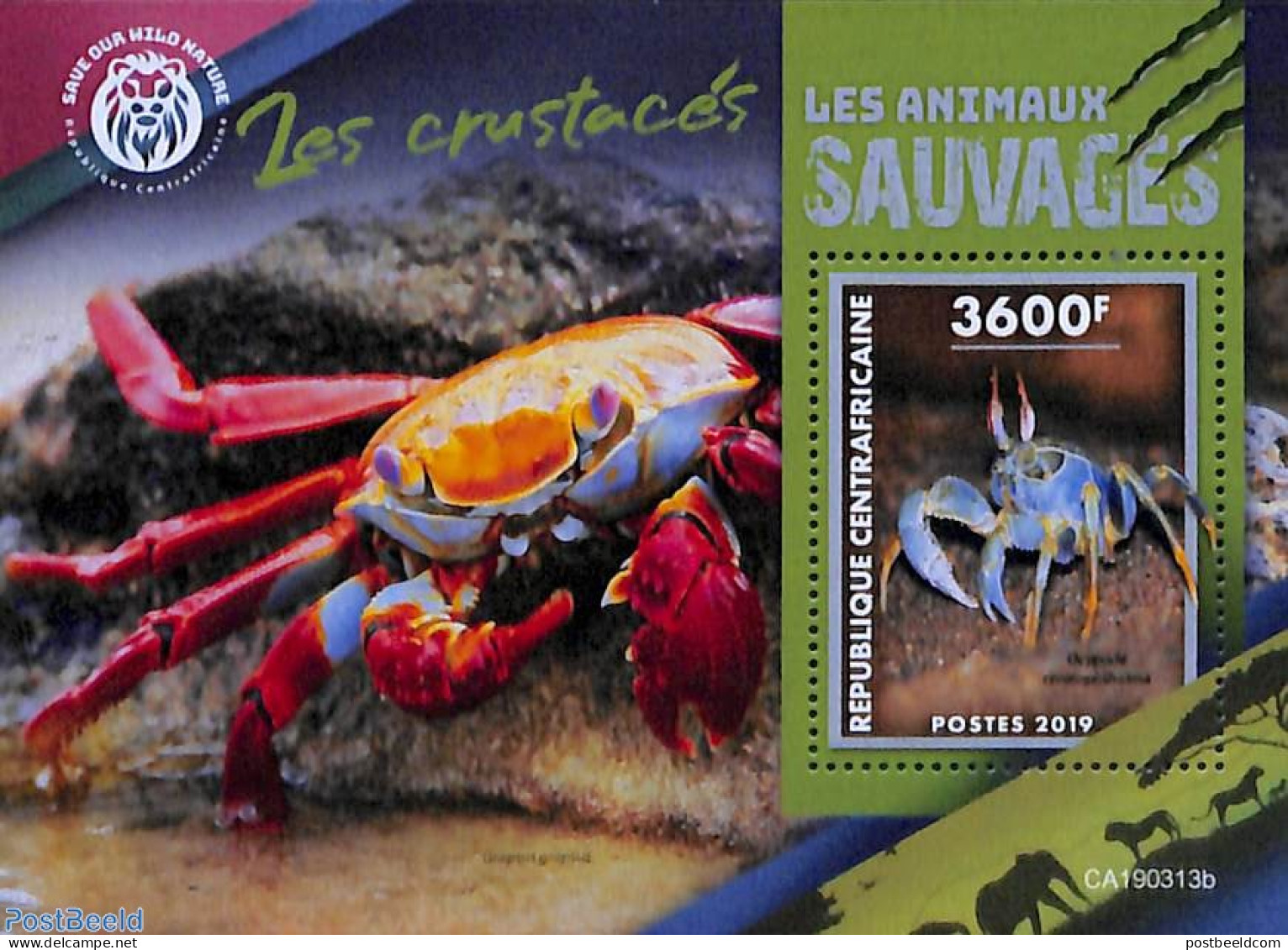 Central Africa 2019 Crabs S/s, Mint NH, Nature - Crabs And Lobsters - República Centroafricana