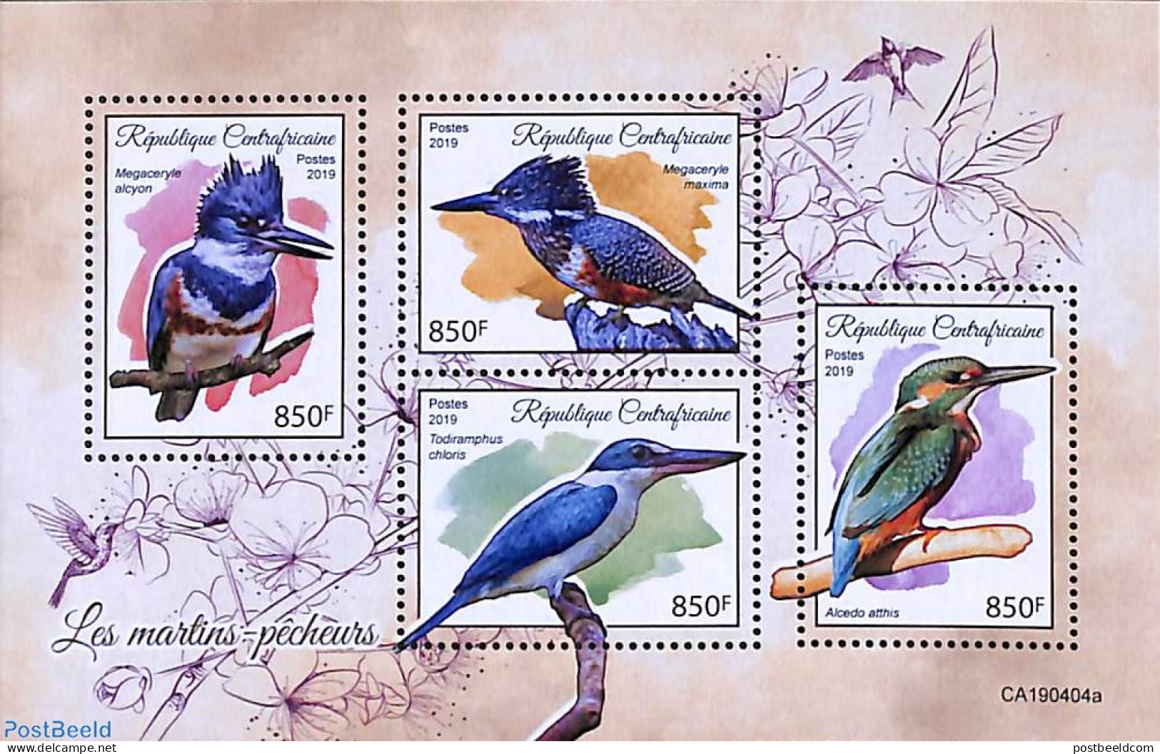 Central Africa 2019 Kingfishers 4v M/s, Mint NH, Nature - Birds - Kingfishers - Central African Republic