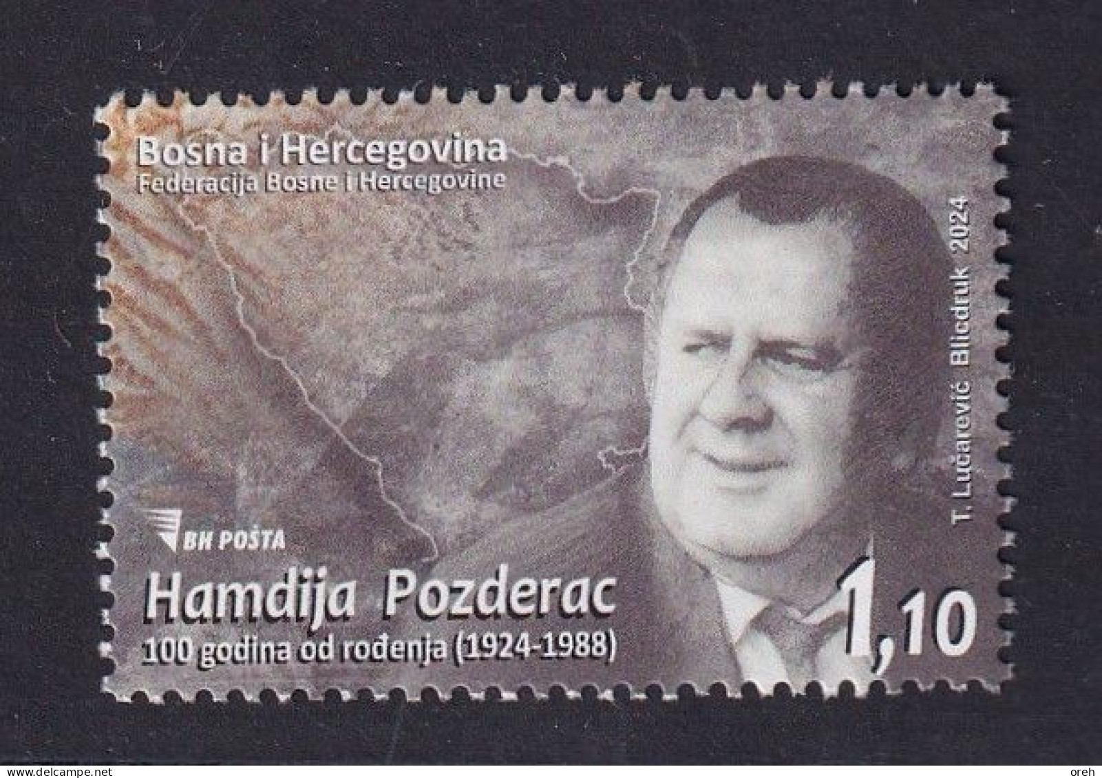 BOSNIA AND HERZEGOVINA  2024,POST SARAJEVO,HAMDIJA POZDERAC1924-1988,POLITIK,PERSONS,,MNH - Bosnie-Herzegovine