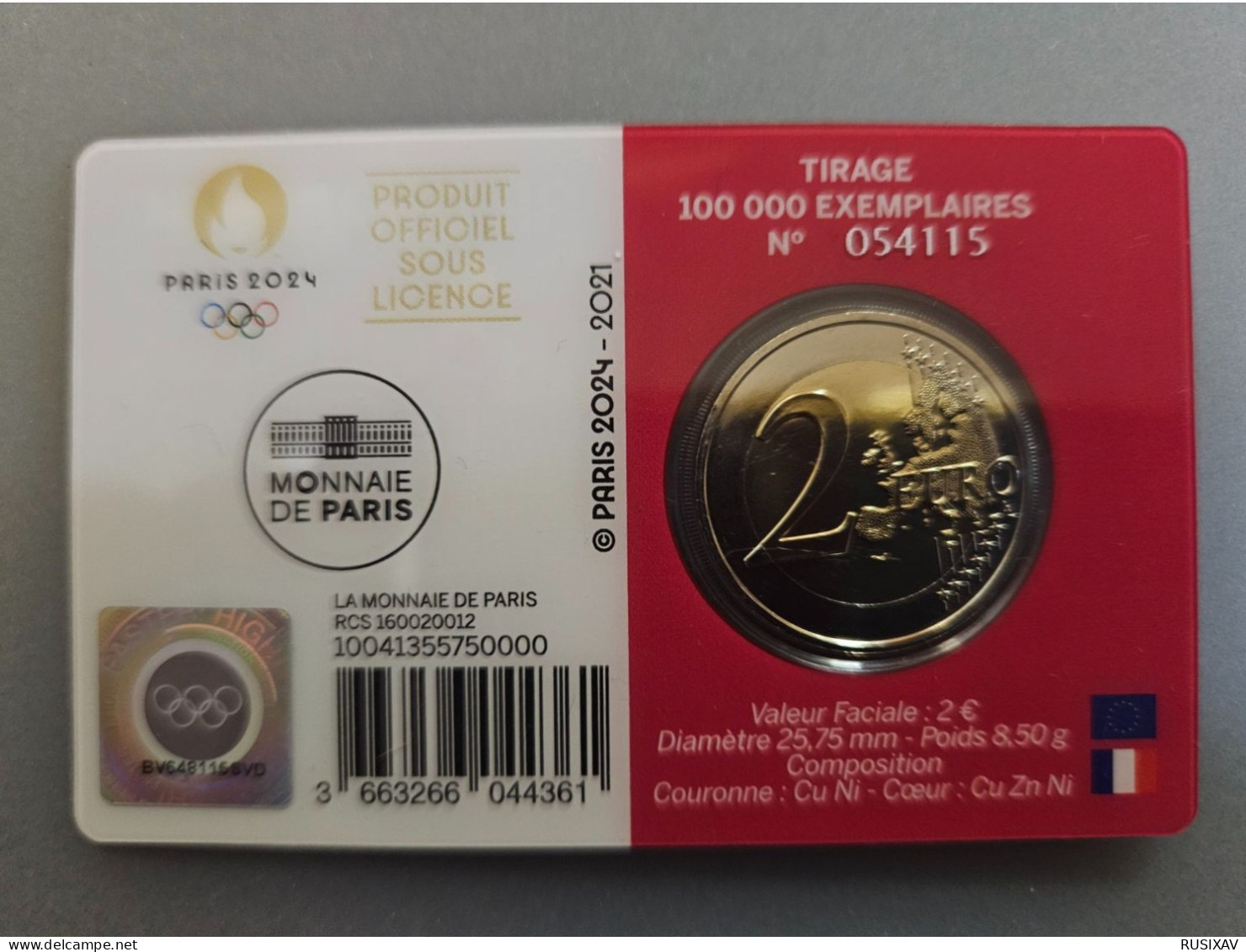 France 2021 Coincard BU 2e Commémorative JO Paris 2024 Olympic - France