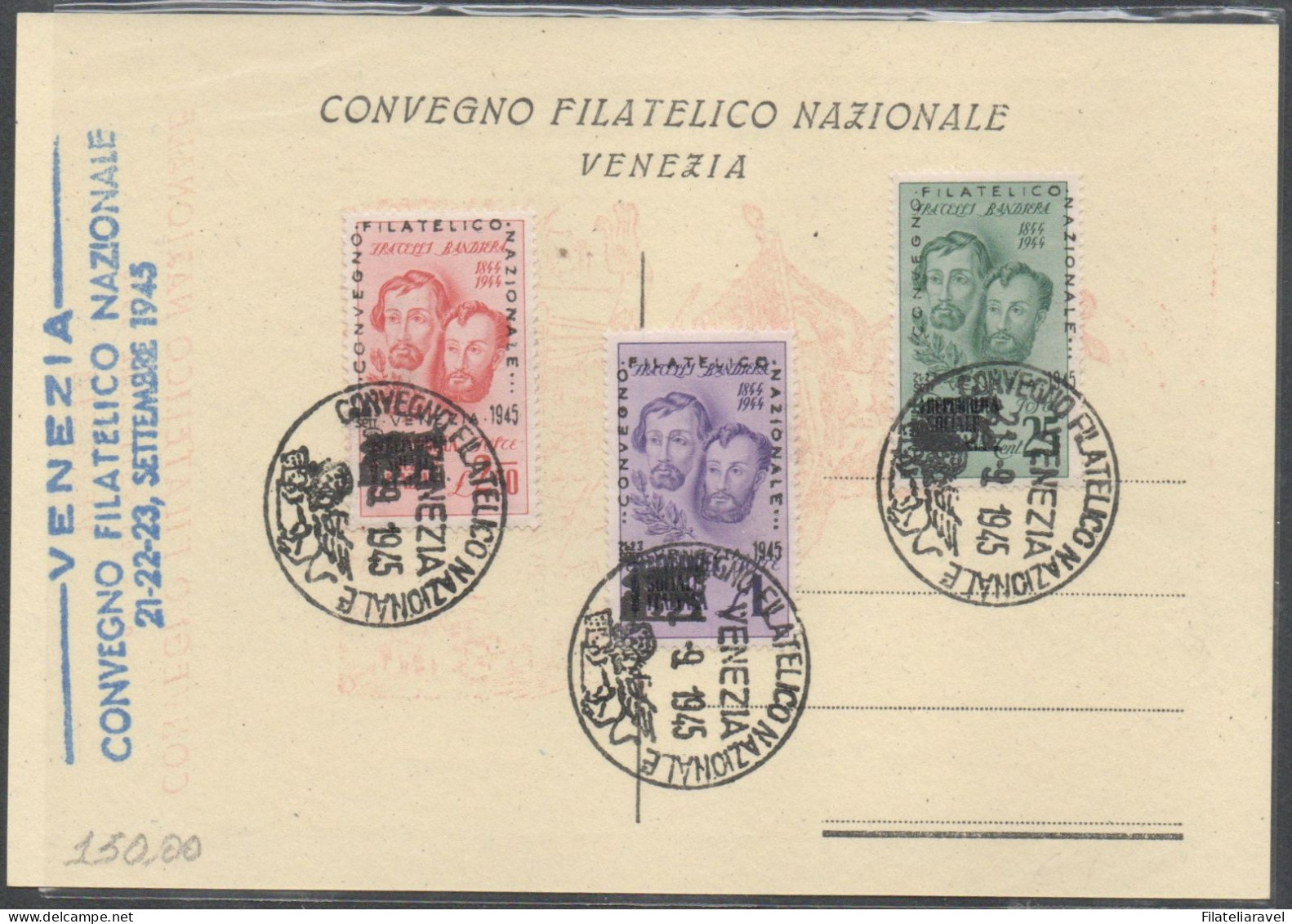 Italia - Cartolina - Francobolli Ricordo " Fratelli Bandiera " Convegno Filatelico Nazionale Venezia 1945. - 1946-60: Storia Postale