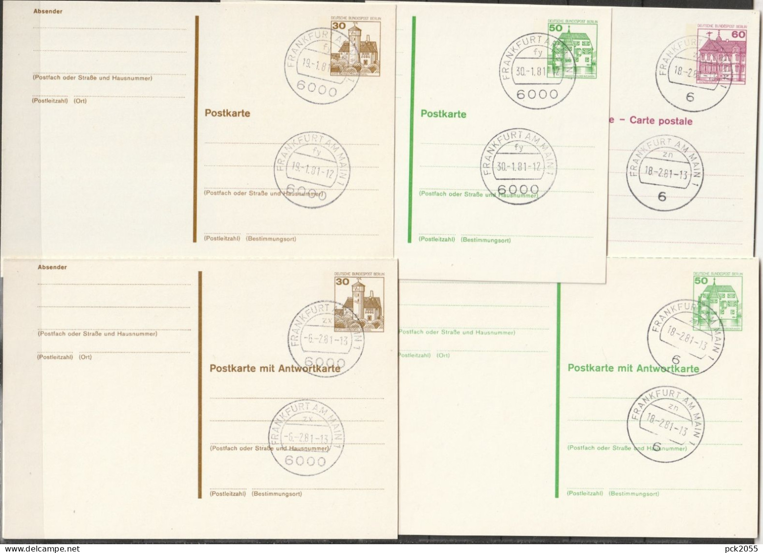 Berlin Ganzsache 1980 Mi.-Nr. P115 - P119 Tagesstempel FRANKFURT .81  ( PK 543 ) - Postales - Usados