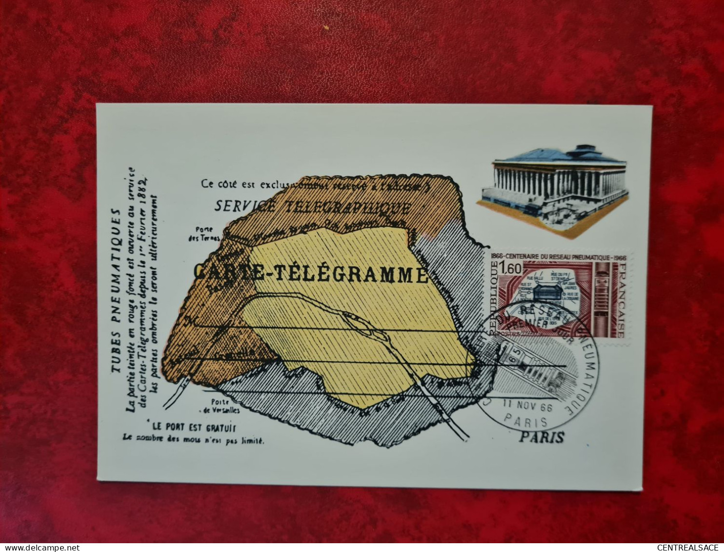 FDC 1966 MAXI PARIS CENTENAIRE DU RESEAU PNEUMATIQUE - Ohne Zuordnung