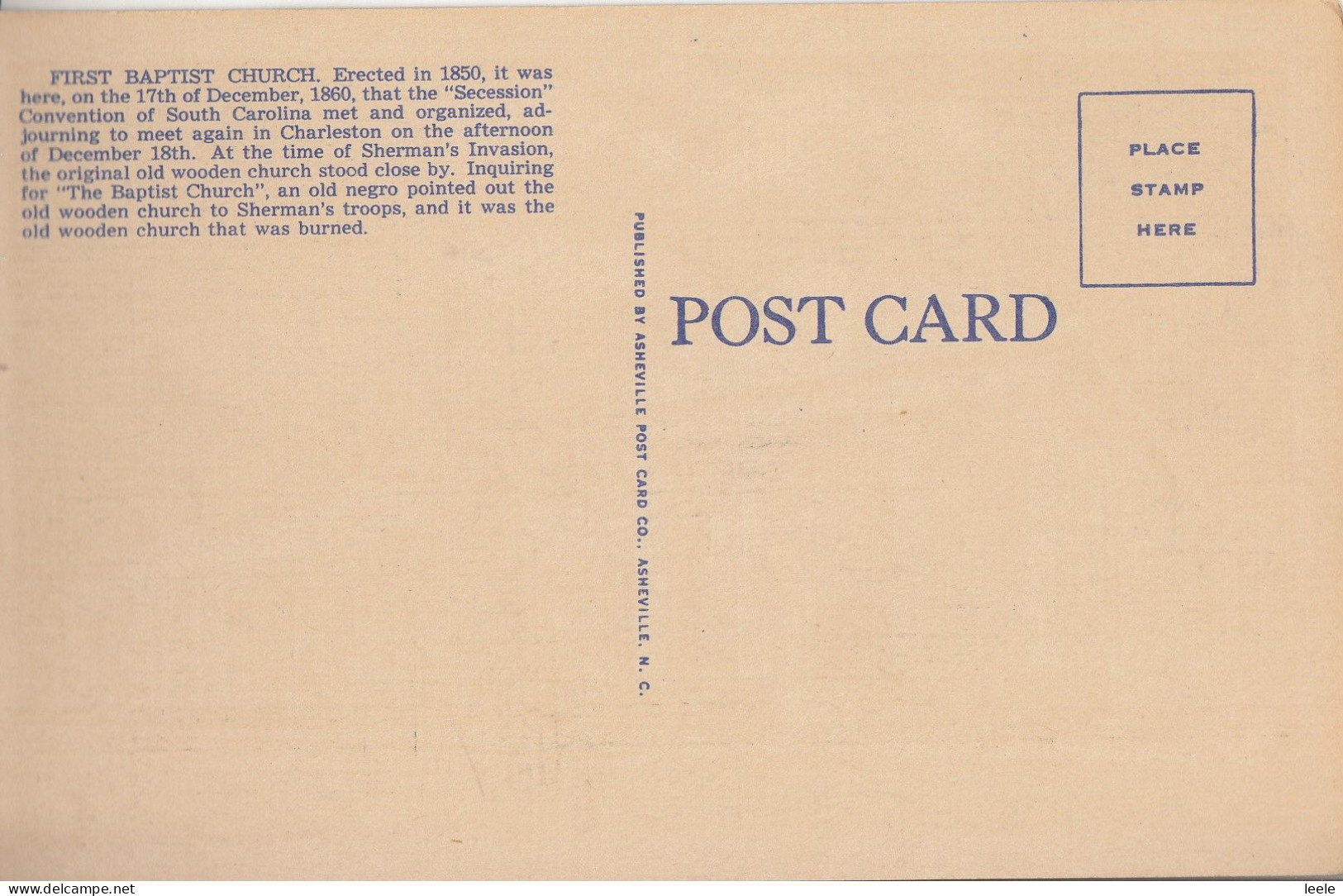 CL98.  Vintage US Postcard. First Baptist Church, Columbia. South Carolina - Columbia