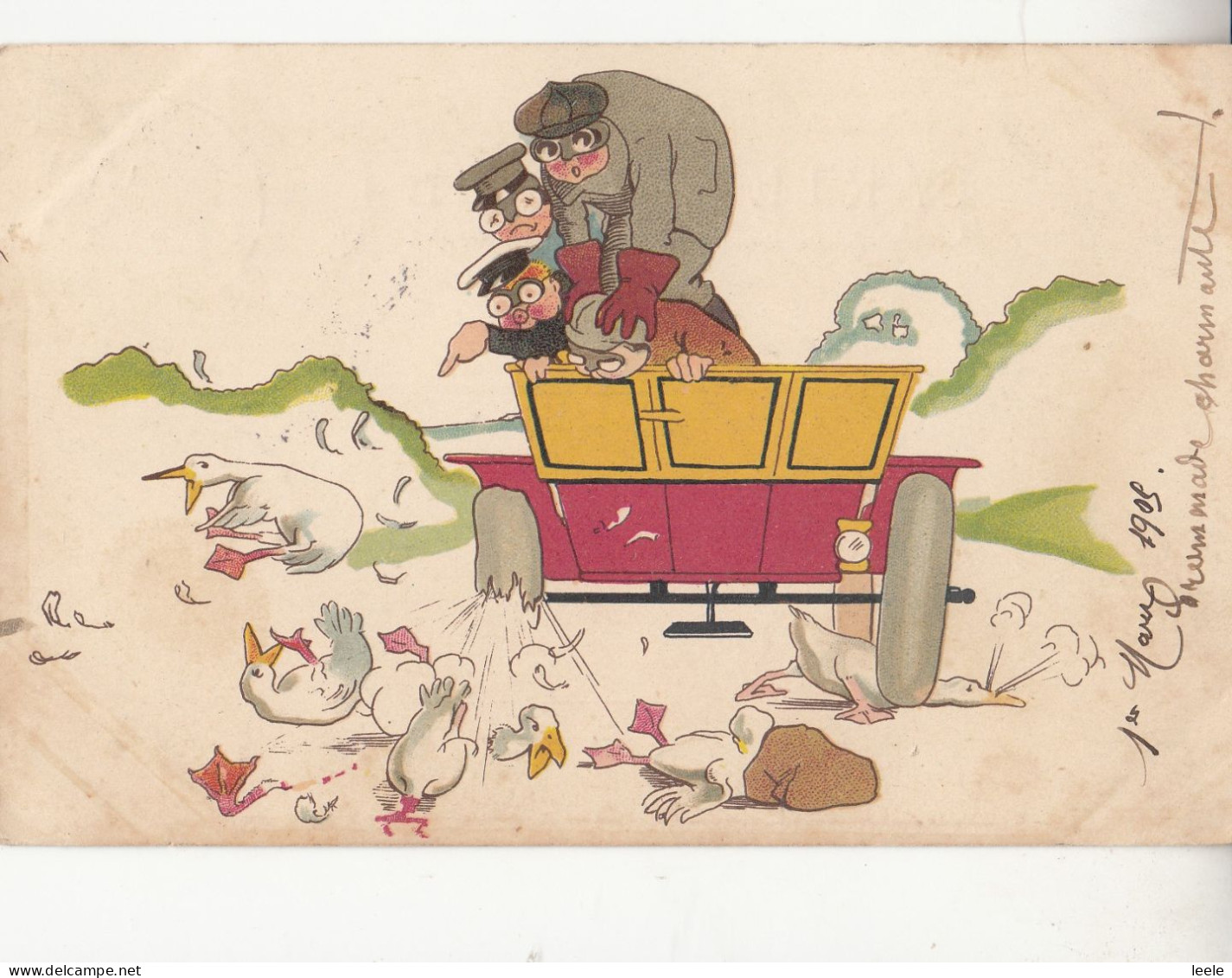 CL29.Vintage Postcard. Car With Punctured Tyre Running Over Some Ducks. - Turismo